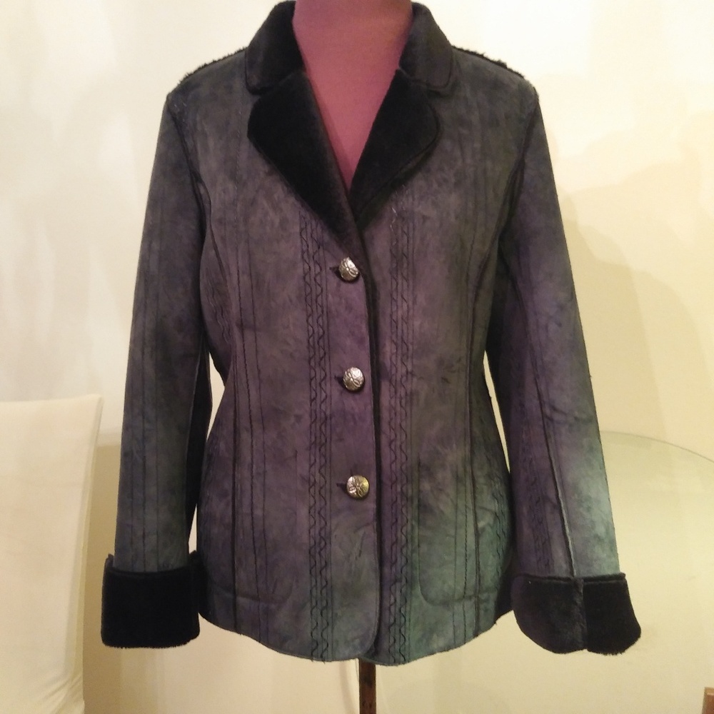 Gray Shearling Black Faux Fur REVERSIBLE Jacket S